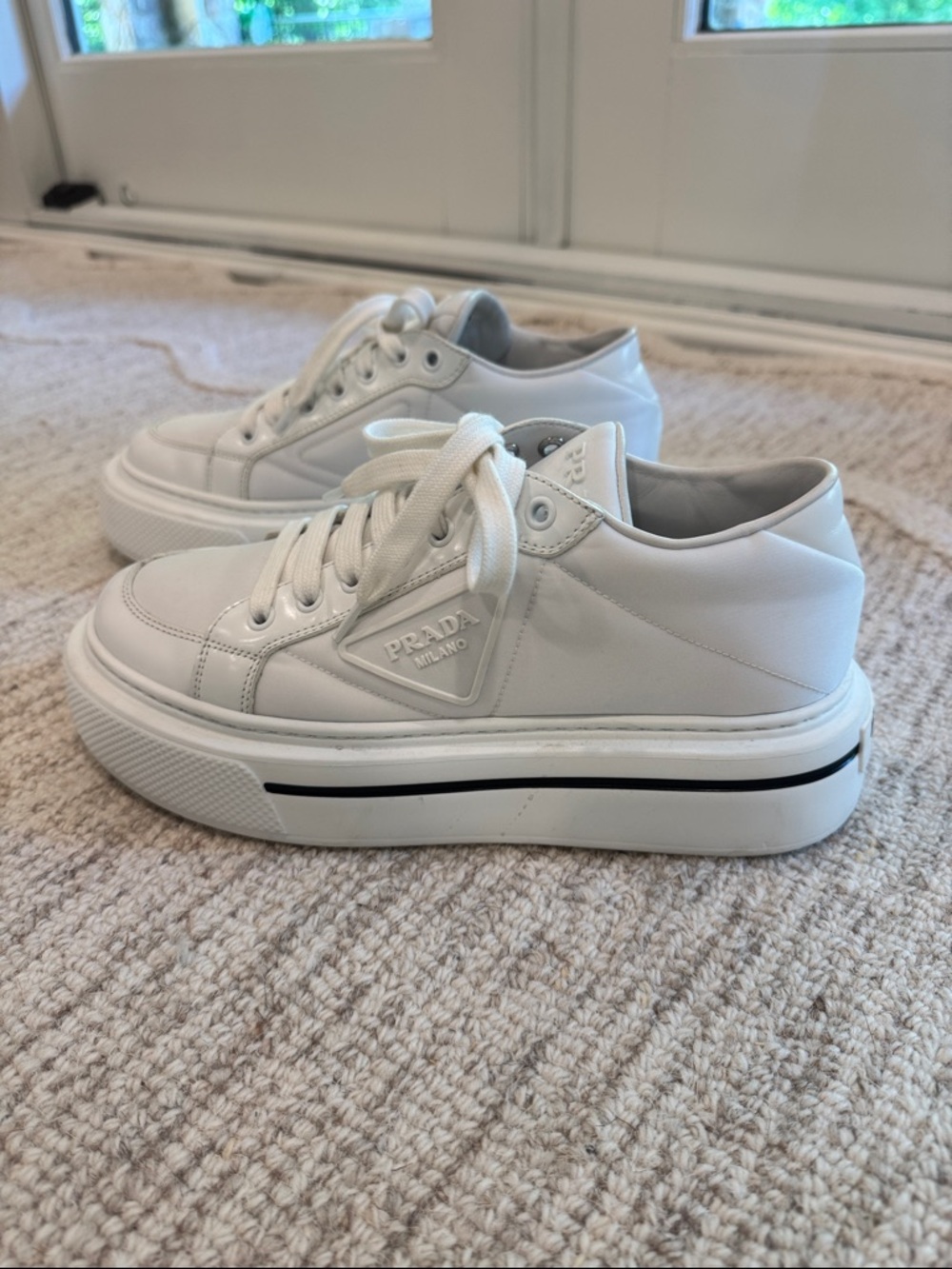 Prada White Leather Low-Top Sneakers - Picture 3 of 6